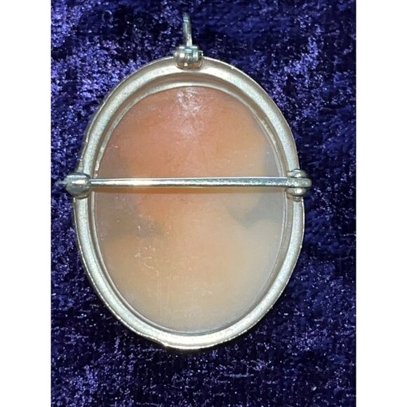 10K Yellow Gold Carved Shell Cameo Brooch Pin Converts to Pendant Vtg Profile - Picture 3 of 11